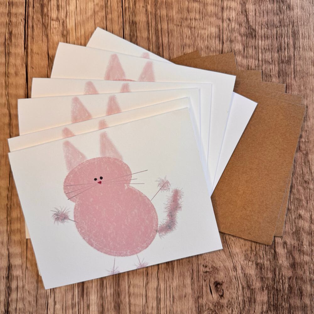 Greeting Cards Blank Notes Cat Lover Pink Kitty Cat 6 w/Envelopes Custom Art NEW